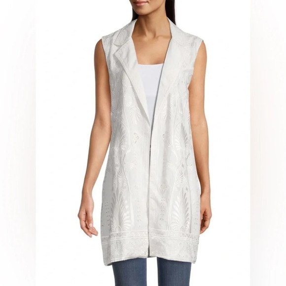 NWT Kobi Halperin Long Siena Vest Embroidered in Hab White size Medium - Picture 3 of 9